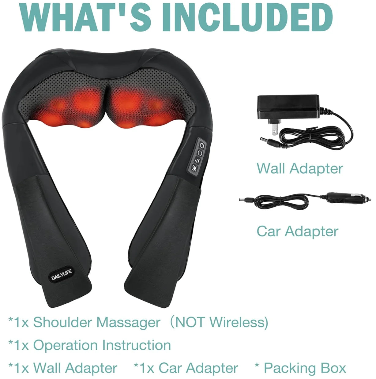 Dailylife Shiatsu Neck and Back Massager with Soothing Heat, Electric Deep Tissue 3D Kneading Massage Pillow for Shoulder, Leg, Body Muscle Pain Relief,