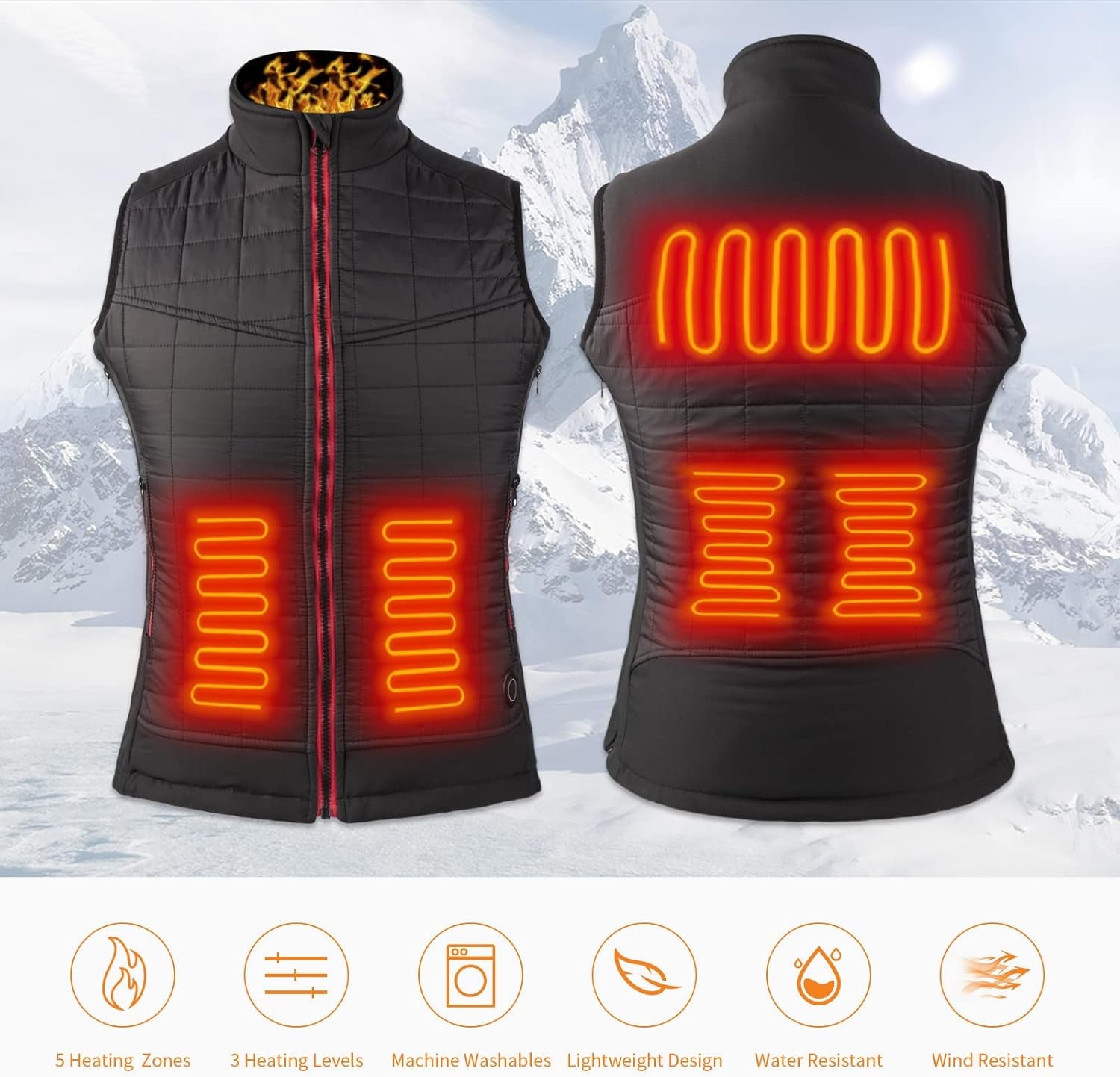 Women'S Heated Vest,  USB Charging Lightweight Heated Clothing with 3 Heating Levels, Heated Jacket for Hunting/Hiking(Black, Large)